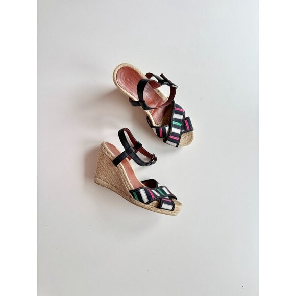 MARC BY MARC JACOBS Striped Grosgrain Leather Espadrille Wedge Sandals, Size 38 - Picture 1 of 15
